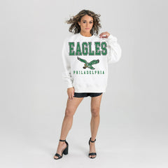 Philadelphia Eagles Gameday Couture Women's Classic Sunday Drives Oversized Premium Fleece Pullover Sweatshirt White | NFL