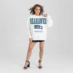 Seattle Seahawks Gameday Couture Women's Classic Sunday Drives Oversized Premium Fleece Pullover Sweatshirt White | NFL