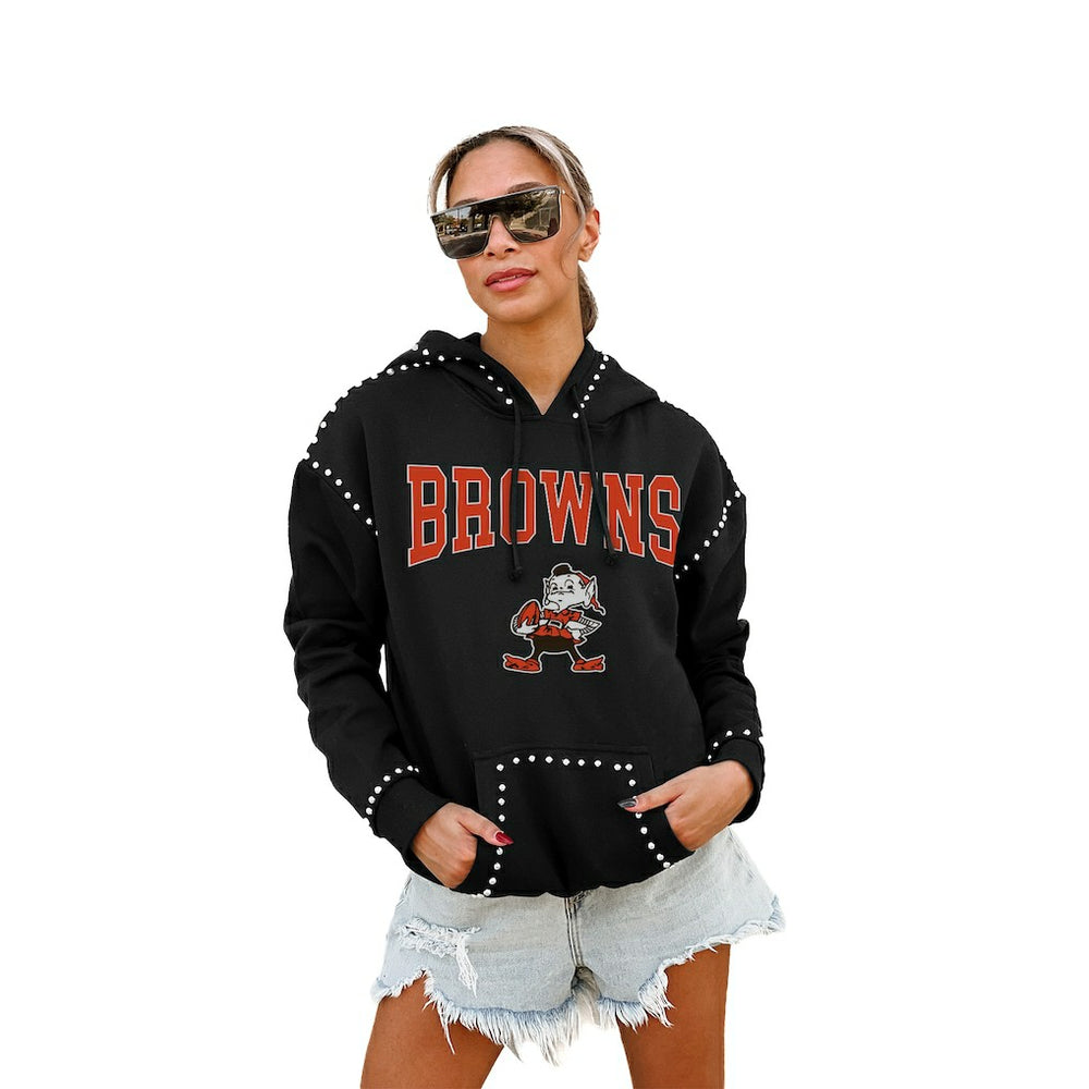 Cleveland Browns Gameday Couture Women's Studded Pullover Hoodie Black | NFL