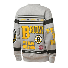 Boston Bruins Mitchell & Ness Youth Allover Print Fleece Crewneck Sweatshirt - Heather Gray - NHL