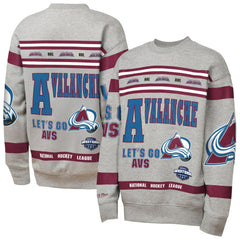 Colorado Avalanche Mitchell & Ness Youth Allover Print Fleece Crewneck Sweatshirt - Heather Gray - NHL