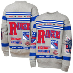New York Rangers Mitchell & Ness Youth Allover Print Fleece Crewneck Sweatshirt - Heather Gray - NHL