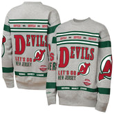 New Jersey Devils Mitchell & Ness Youth Allover Print Fleece Crewneck Sweatshirt - Heather Gray - NHL