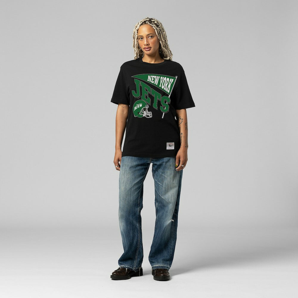 New York Jets Women's Team Dynamic Boyfriend T-Shirt Black | Mitchell & Ness