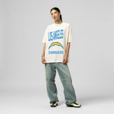 Los Angeles Chargers Women's Logo Rise Boyfriend T-Shirt Cream | Mitchell & Ness
