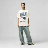New England Patriots Women's Logo Rise Boyfriend T-Shirt Cream | Mitchell & Ness