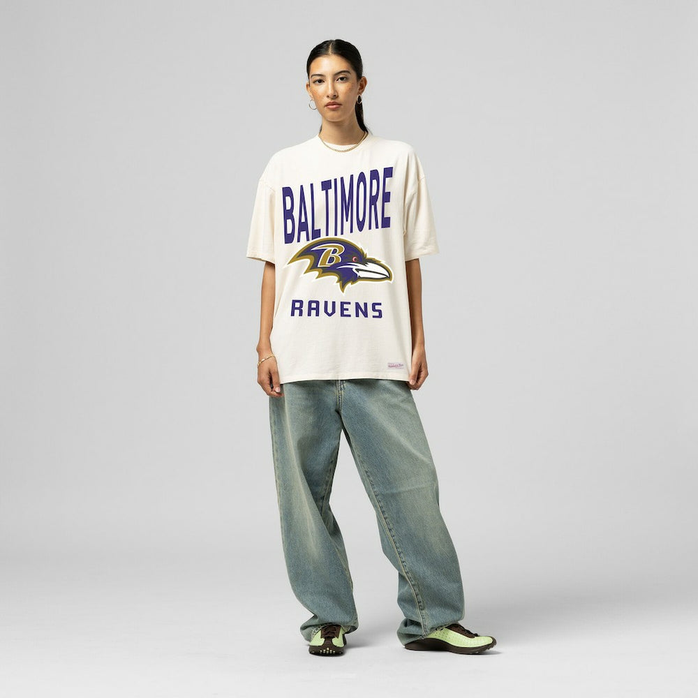 Baltimore Ravens Women's Logo Rise Boyfriend T-Shirt Cream | Mitchell & Ness