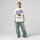 Baltimore Ravens Women's Logo Rise Boyfriend T-Shirt Cream | Mitchell & Ness