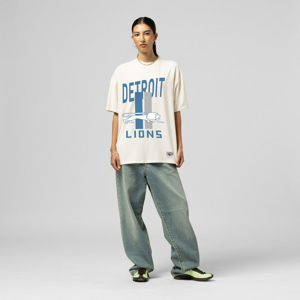 Detroit Lions Women's Logo Rise Boyfriend T-Shirt Cream | Mitchell & Ness
