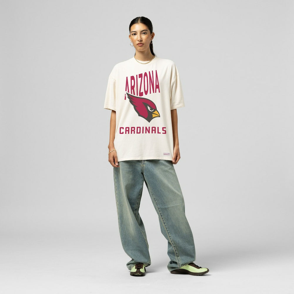 Arizona Cardinals Women's Logo Rise Boyfriend T-Shirt Cream | Mitchell & Ness