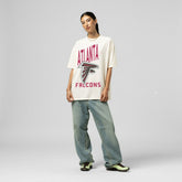Atlanta Falcons Women's Logo Rise Boyfriend T-Shirt Cream | Mitchell & Ness