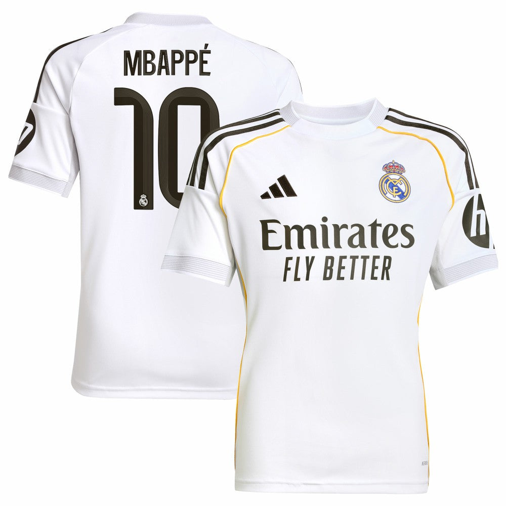 Kylian Mbappé Real Madrid Youth 2025/26 Home Replica Player Jersey White | Adidas