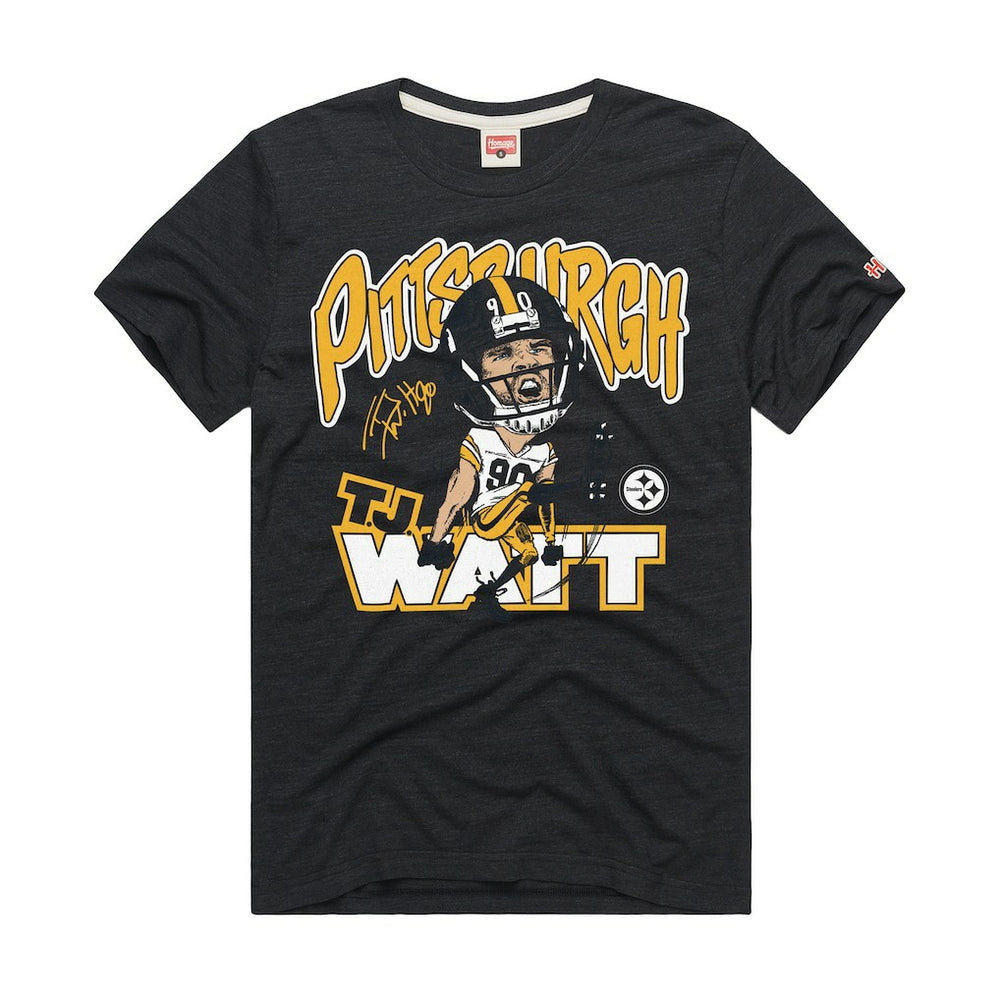 T.J. Watt Pittsburgh Steelers Homage Unisex Caricature Player Graphic Tri-Blend T-Shirt Charcoal | NFL