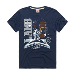 CeeDee Lamb Dallas Cowboys Homage Unisex Caricature Player Graphic Tri-Blend T-Shirt Navy | NFL