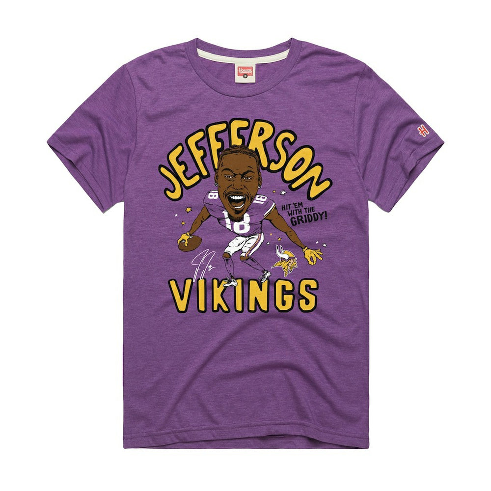 Justin Jefferson Minnesota Vikings Homage Unisex Caricature Player Graphic Tri-Blend T-Shirt Purple | NFL