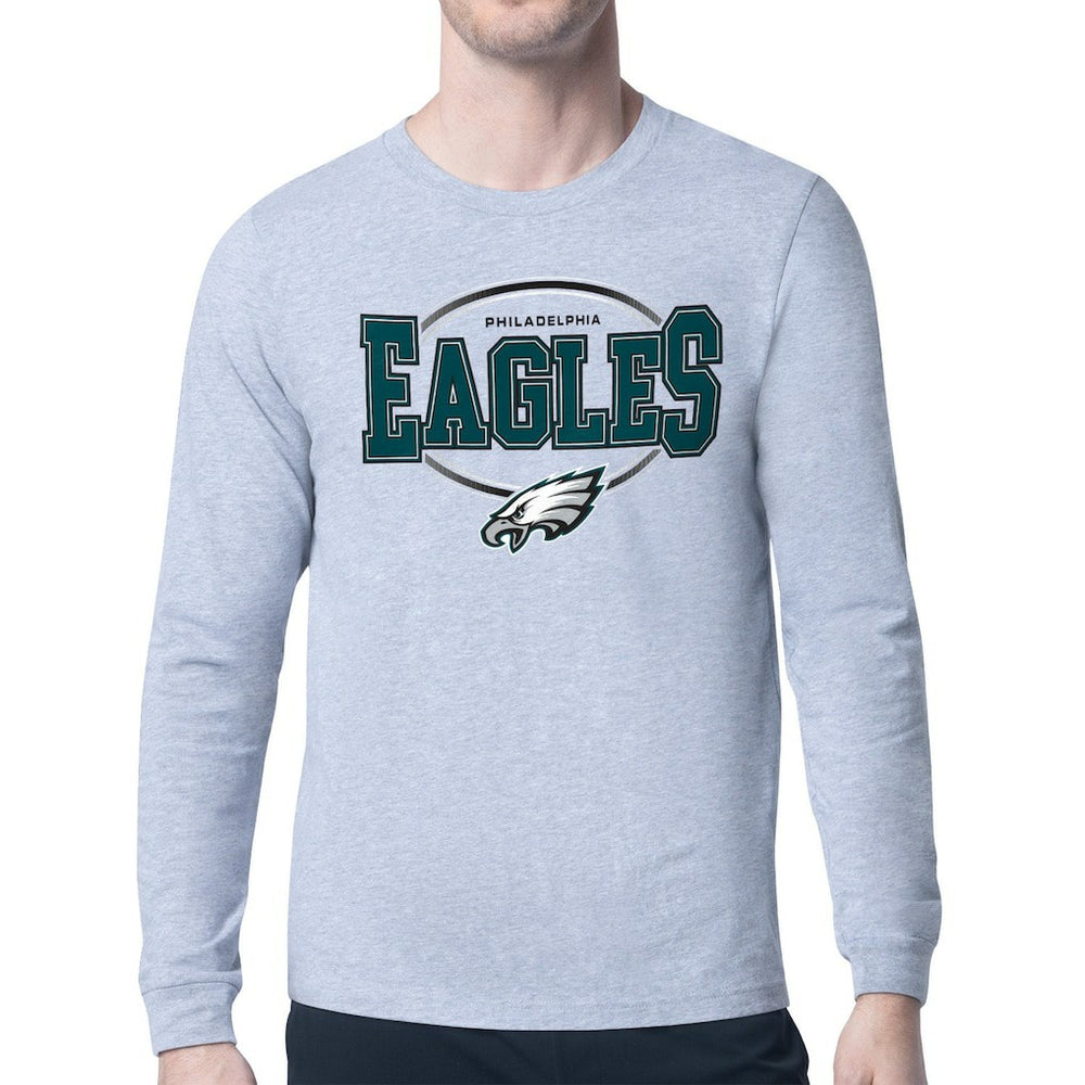 Philadelphia Eagles Starter Team Track Graphic Long Sleeve T-Shirt Heather Gray | NFL