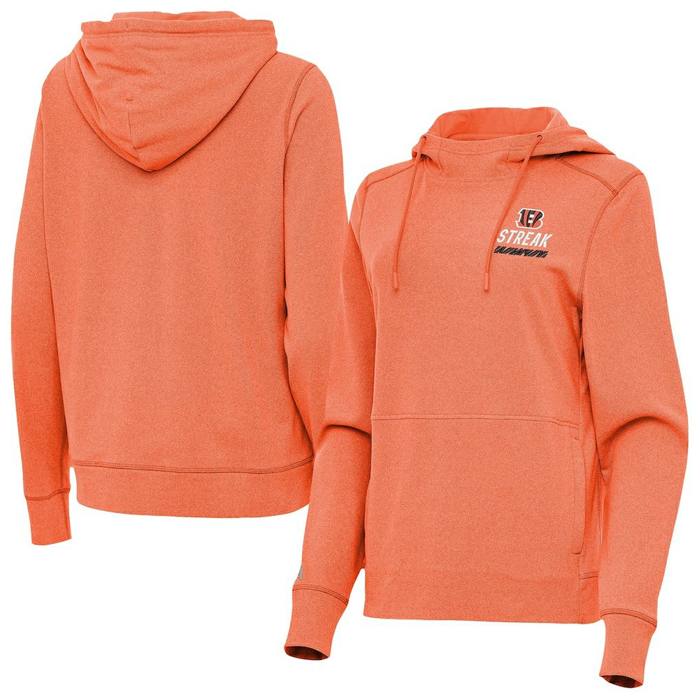 Cincinnati Bengals Antigua Women's Streak Justice Pullover Hoodie Heather Orange | NFL