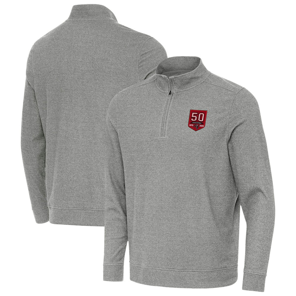 Tampa Bay Buccaneers Antigua 50th Season Subtle Quarter-Zip Sweatshirt Heather Black | NFL