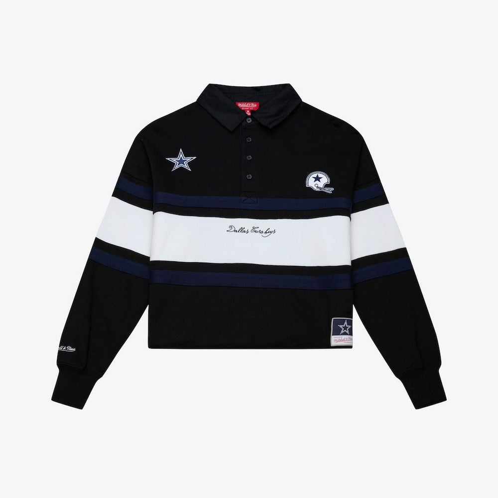 Dallas Cowboys Women's Cropped Long Sleeve Rugby Polo Black | Mitchell & Ness