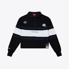 Dallas Cowboys Women's Cropped Long Sleeve Rugby Polo Black | Mitchell & Ness