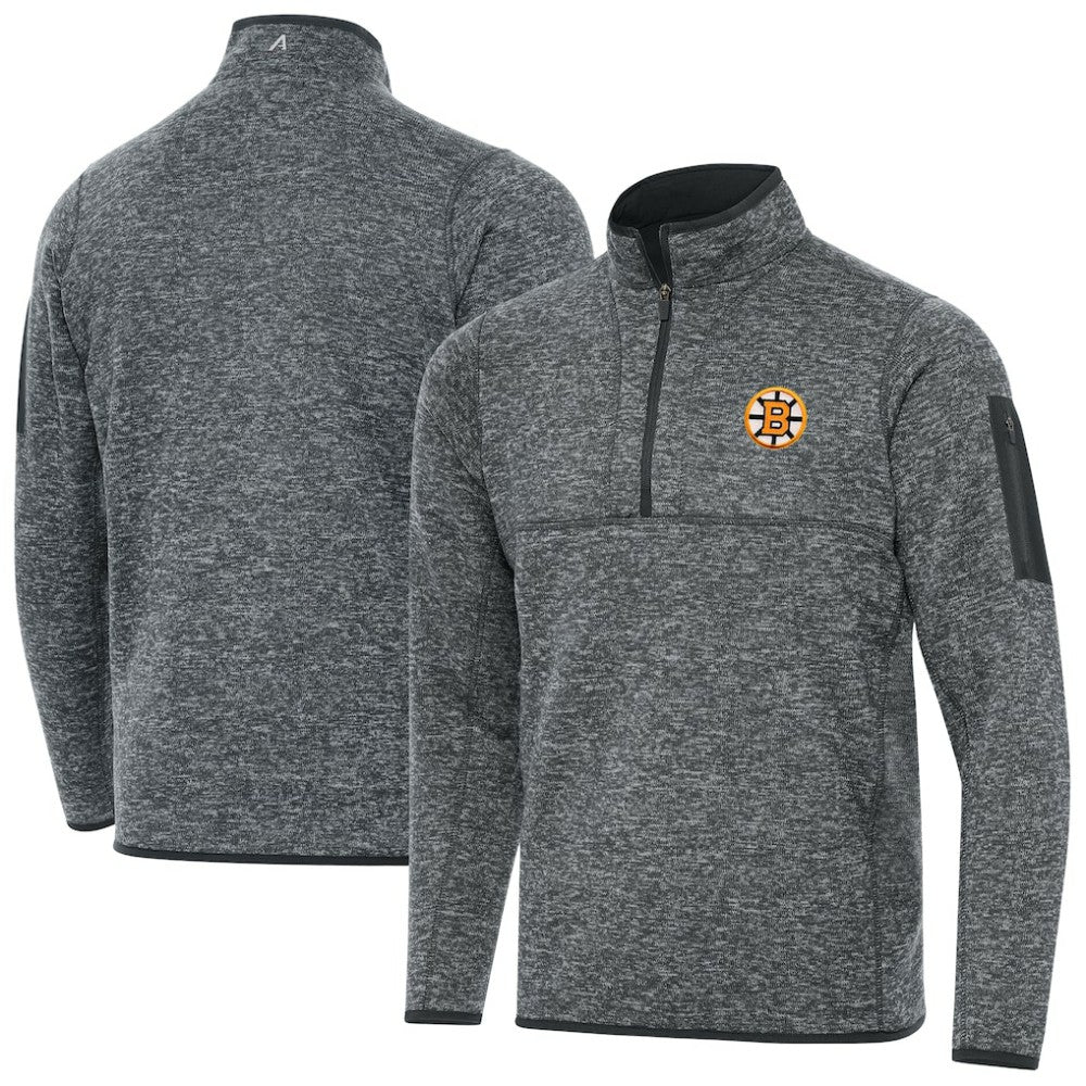 Boston Bruins Antigua Fortune Quarter-Zip Pullover Jacket - Heather Black - NHL