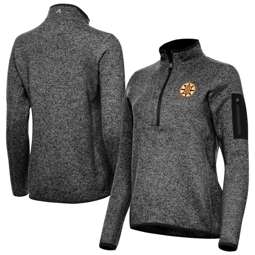 Boston Bruins Antigua Women's Fortune Half-Zip Pullover - Heather Black - NHL