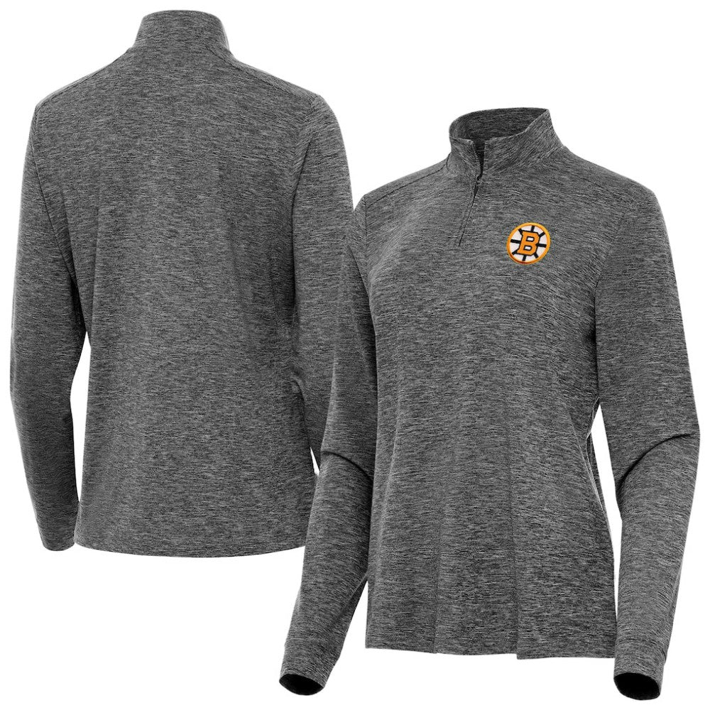 Boston Bruins Antigua Mentor Long Sleeve Quarter-Zip Mock Polo - Heather Black - NHL
