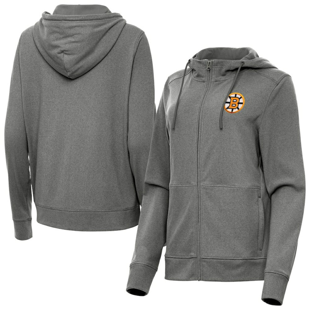 Boston Bruins Antigua Women's Seeker Full-Zip Hoodie - Heather Black - NHL