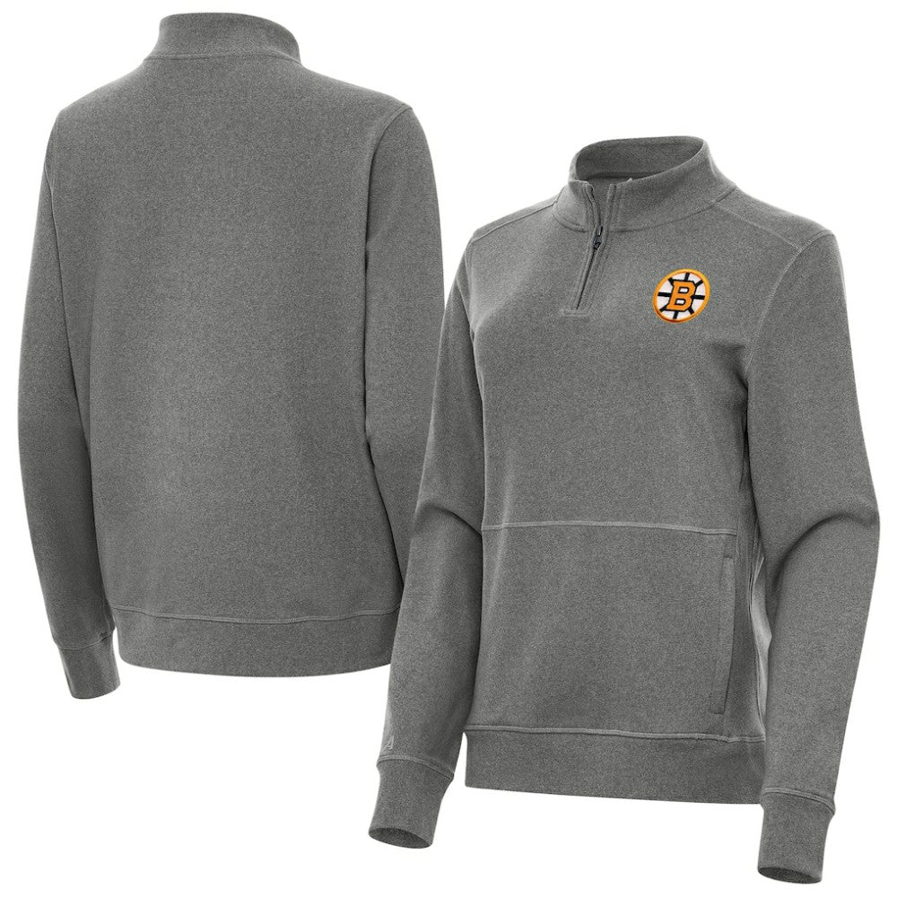 Boston Bruins Antigua Women's Crush Quarter-Zip Pullover - Heather Black - NHL