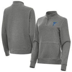 St. Louis Blues Antigua Women's Crush Quarter-Zip Pullover - Heather Black - NHL