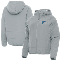 St. Louis Blues Antigua Women's Raglan Universe Full-Zip Hooded Jacket - Gray - NHL