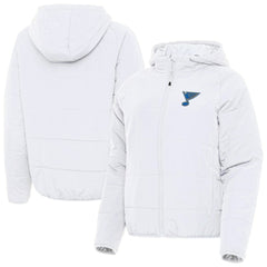 St. Louis Blues Antigua Women's Raglan Universe Full-Zip Hooded Jacket - White - NHL