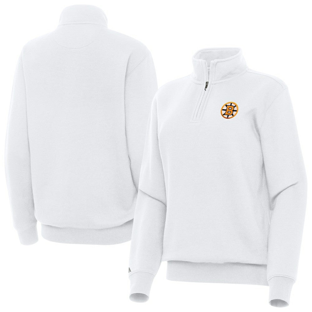 Boston Bruins Antigua Women's Victory Quarter-Zip Pullover Top - White - NHL