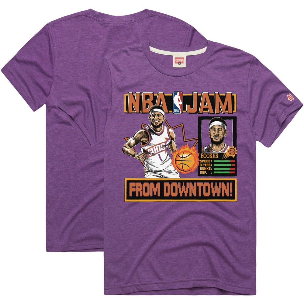 Devin Booker Phoenix Suns Homage Unisex NBA Jam Tri-Blend T-Shirt Purple - NBA
