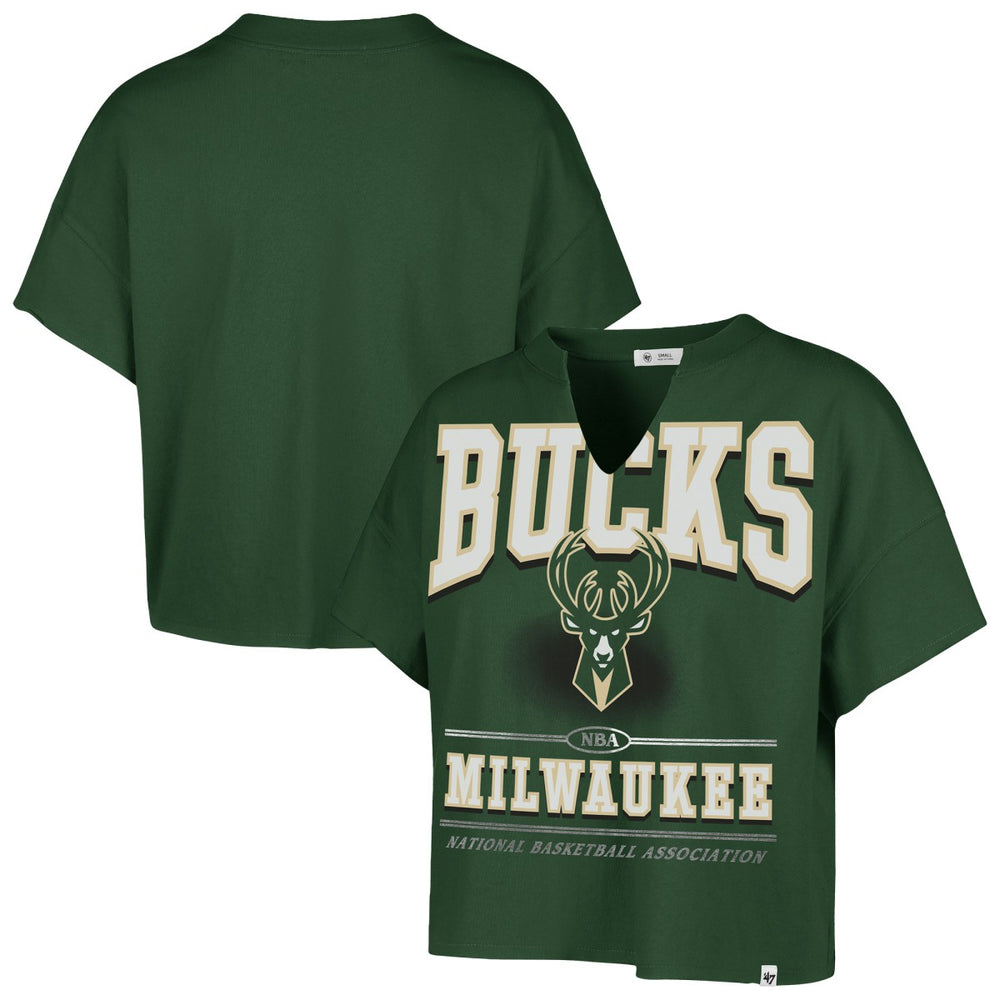 Milwaukee Bucks '47 Women's Elation Oversized Notch Neck T-Shirt Hunter Green - NBA