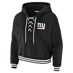 New York Giants WEAR by Erin Andrews Women's Lace-Up Fleece Hoodie Black | NFL