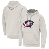 Columbus Blue Jackets Antigua Big Logo Victory Pullover Hoodie - Cream - NHL