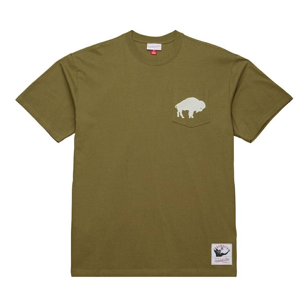 Buffalo Bills Vintage Logo Premium T-Shirt Olive | Mitchell & Ness