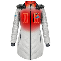 Detroit Lions ActionHeat Women's 5V Battery Heated Long Puffer Full-Zip Hoodie Jacket White | NFL