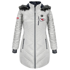 Kansas City Chiefs ActionHeat Women's 5V Battery Heated Long Puffer Full-Zip Hoodie Jacket White | NFL