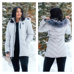 Kansas City Chiefs ActionHeat Women's 5V Battery Heated Long Puffer Full-Zip Hoodie Jacket White | NFL