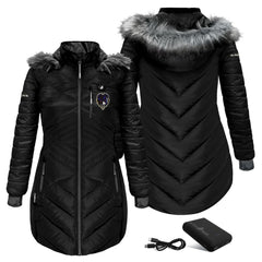 Baltimore Ravens ActionHeat Women's 5V Battery Heated Long Puffer Full-Zip Hoodie Jacket Black | NFL