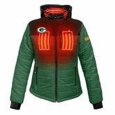 Green Bay Packers ActionHeat Women's 5V Battery Heated Insulated Puffer Full-Zip Jacket Green/Black | NFL