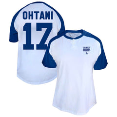 Shohei Ohtani Los Angeles Dodgers Profile Women's Plus Size Name & Number Raglan Henley T-Shirt - MLB