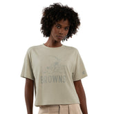 Cleveland Browns Starter Women's Rhinestone Sprinkle Boxy Cropped T-Shirt Khaki | NFL