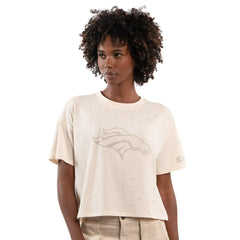 Denver Broncos Starter Women's Rhinestone Sprinkle Boxy Cropped T-Shirt Cream | NFL
