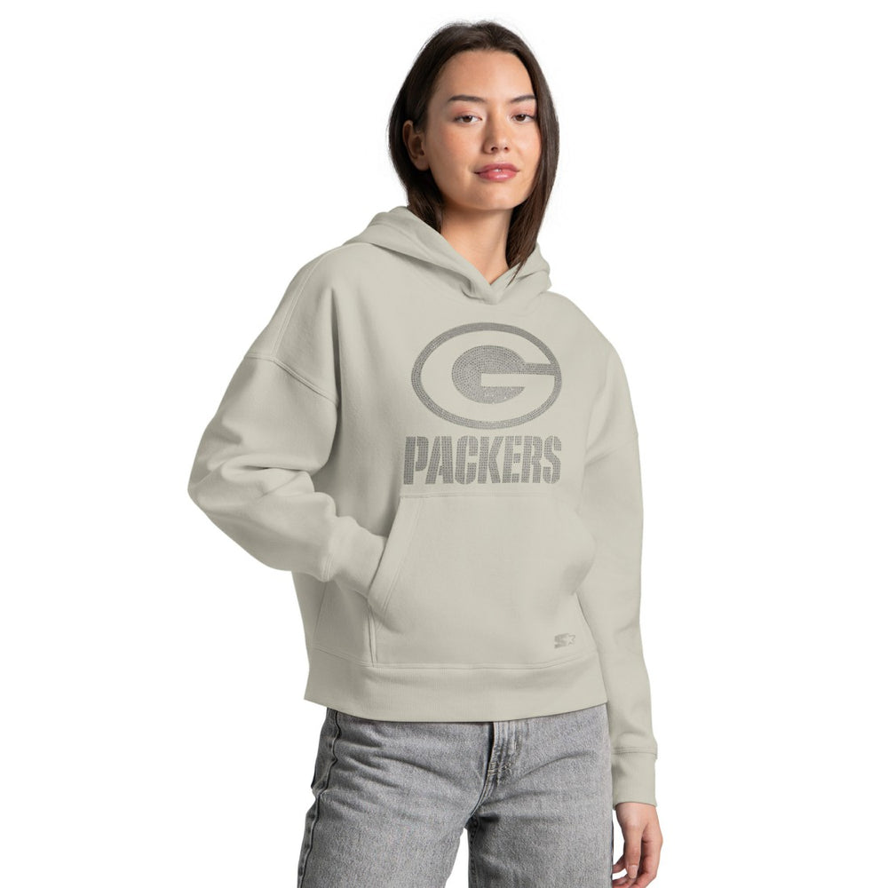 Green Bay Packers Starter Women's Rhinestone Relaxed Hoodie Khaki | NFL
