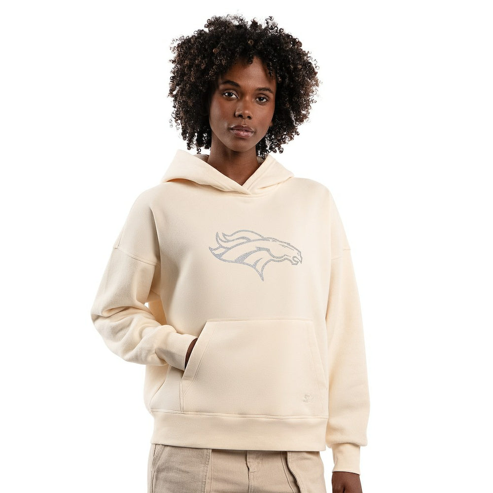 Denver Broncos Starter Women's Rhinestone Relaxed Hoodie Cream | NFL