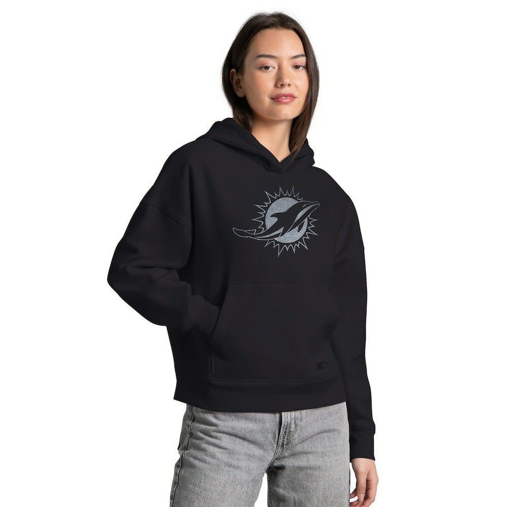 Miami Dolphins Starter Women's Rhinestone Relaxed Hoodie Black | NFL