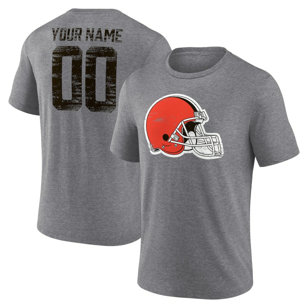 Cleveland Browns Heritage Custom Name & Number Tri-Blend T-Shirt Gray | NFL